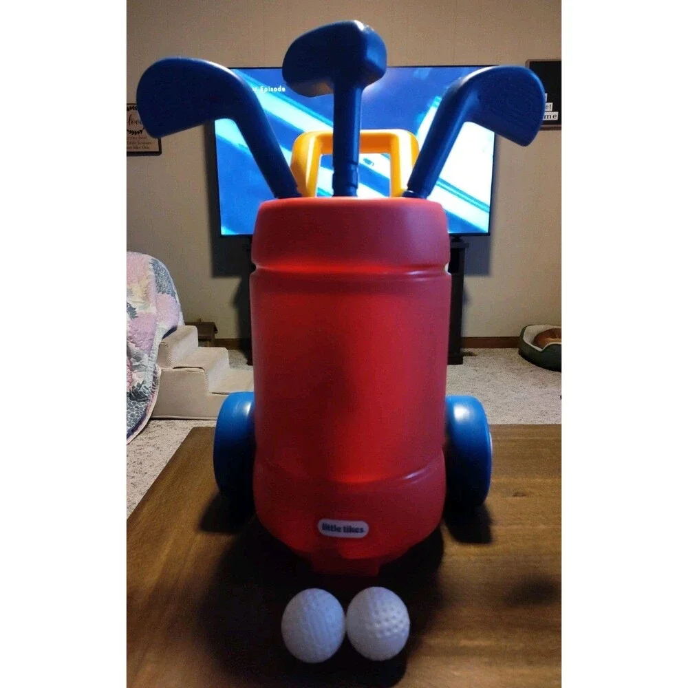 Little Tikes Toddler Golf Set Rolling Caddy Cart~3 Clubs And 2 Balls In/Outdoor